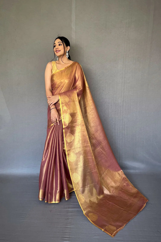 Dusty Rose Jacquard Woven Tissue Silk Saree