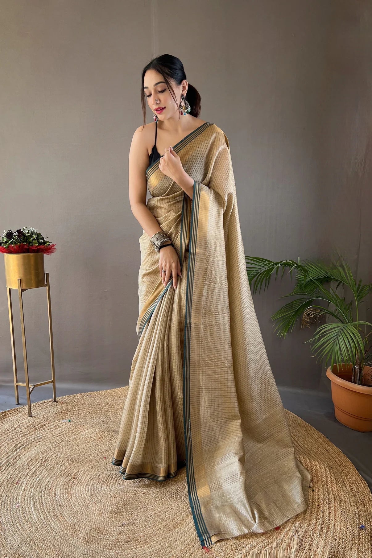 Golden Soft Silk Saree with Zari Work