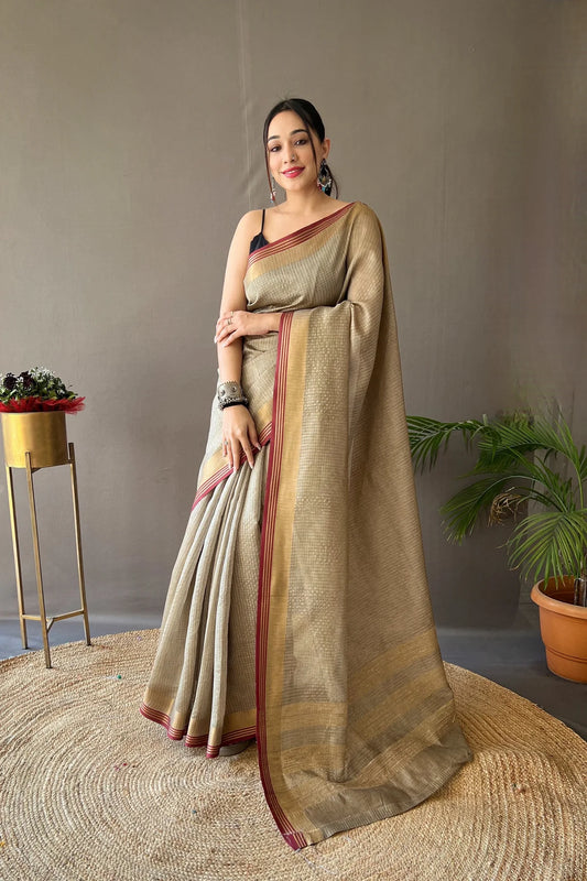 Grey Soft Silk Saree with Zari Work