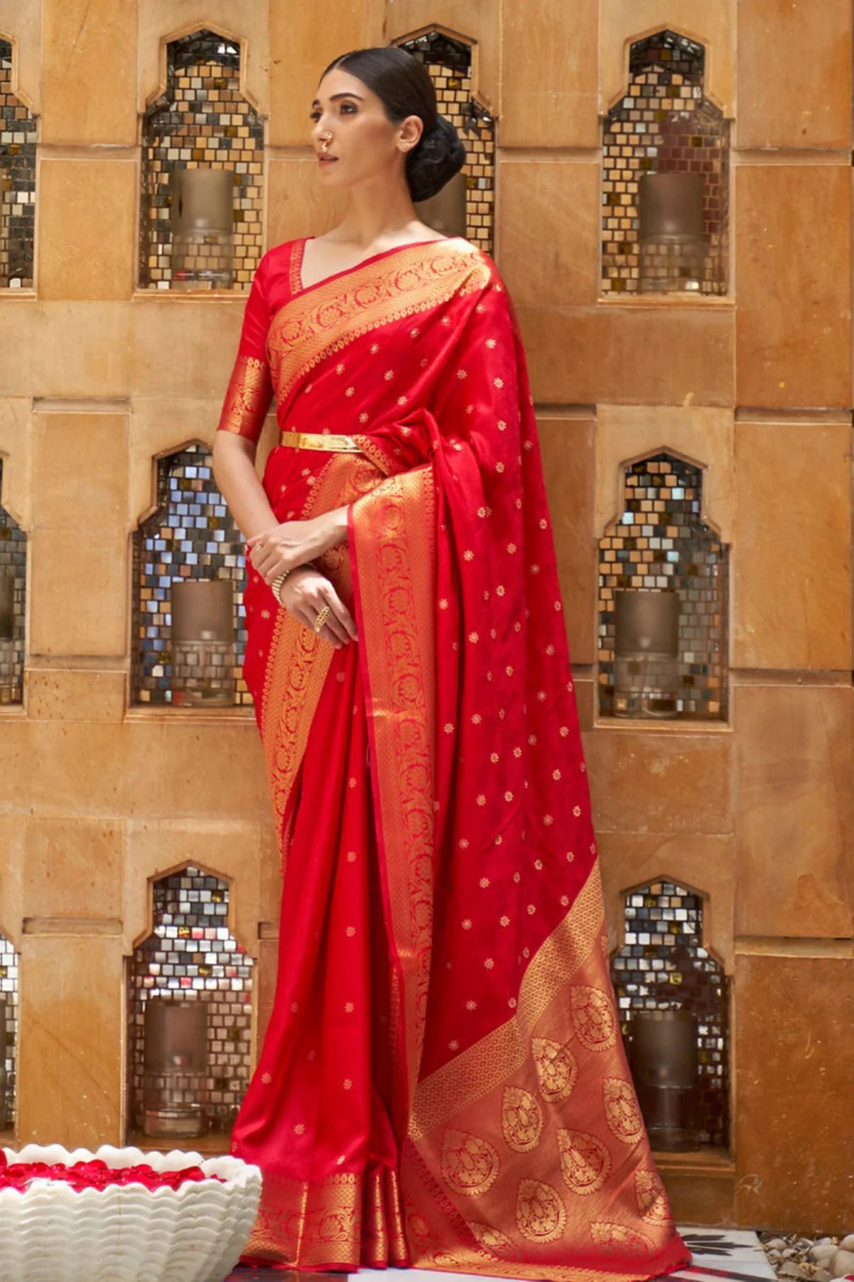 Red Pure Kanjivaram Soft Silk Saree with Zari Work