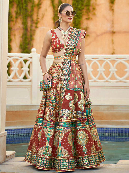 Brown Shade Designer Silk Ready to Wear Lehenga Choli With Sparkle & Mirror Work