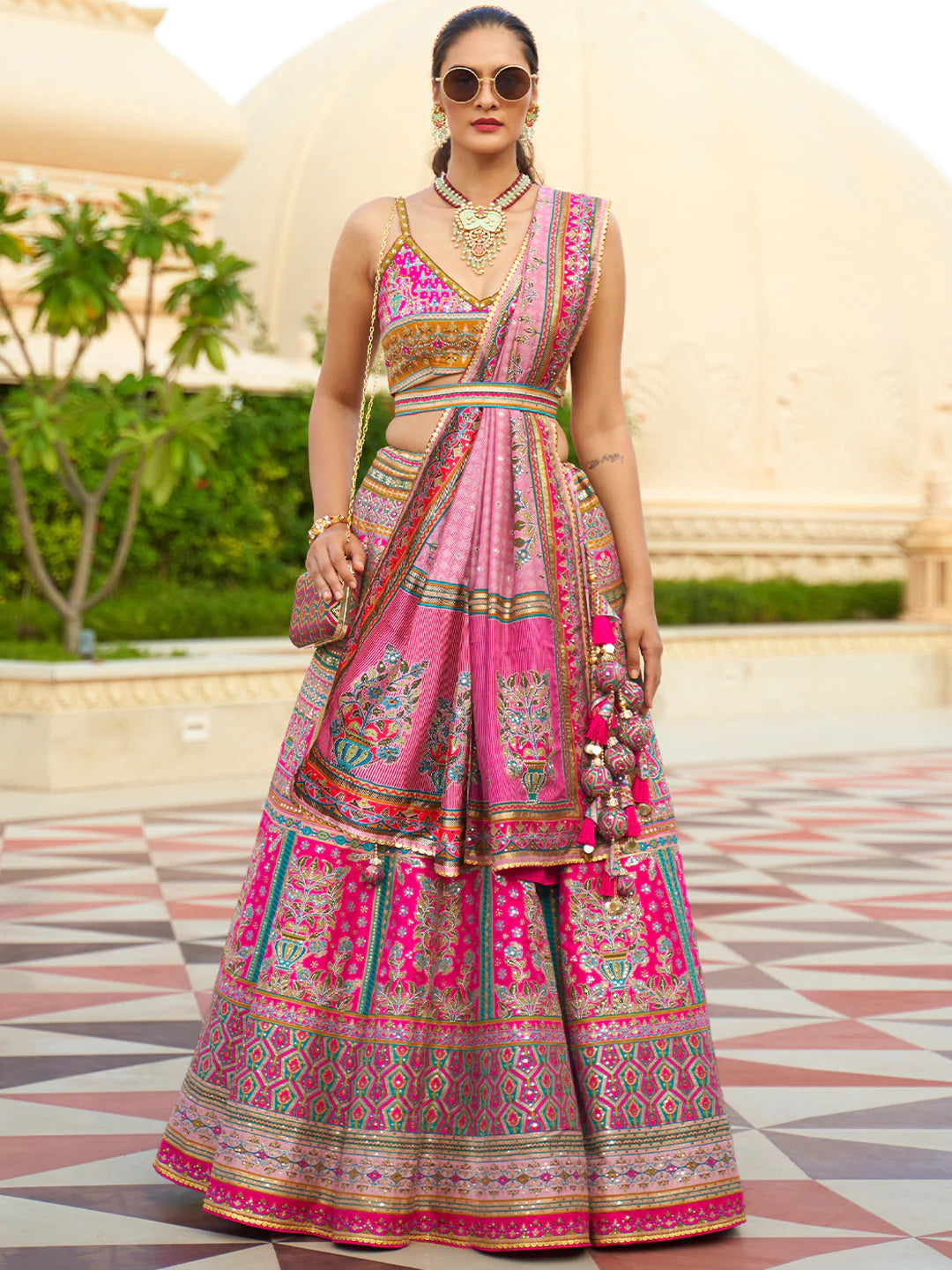 Pink Designer Silk Ready to Wear Lehenga Choli With Sparkle & Mirror Work