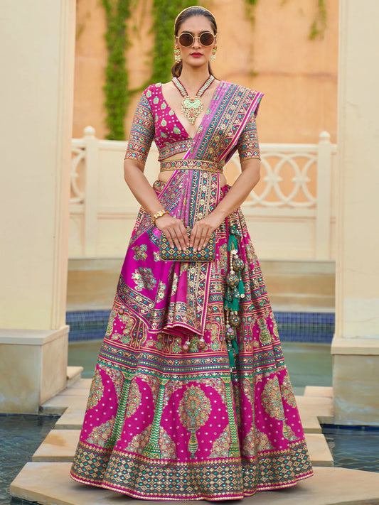 Pink-Purple Designer Silk Ready to Wear Lehenga Choli With Sparkle & Mirror Work